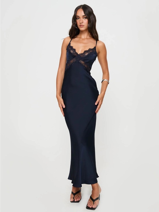 Princess Polly Dresses & Skirts - Princess Polly Navy Lace-Trim Slip Maxi Dress